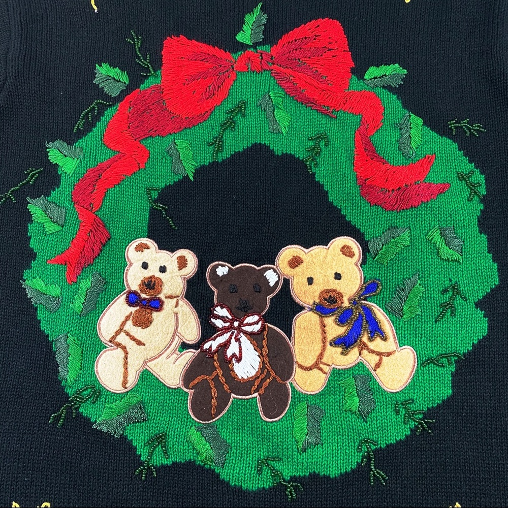 Christmas Teddy Bear Sweater Beaded Embroidered